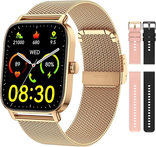Smart Watch for Women Men Fitness: Waterproof Make Answer Call Digital Mens Watches Running Pedometer Smartwatch for Android Phone iPhone Samsung Compatible Heart Rate Monitor SpO2 Step Tracker Gold