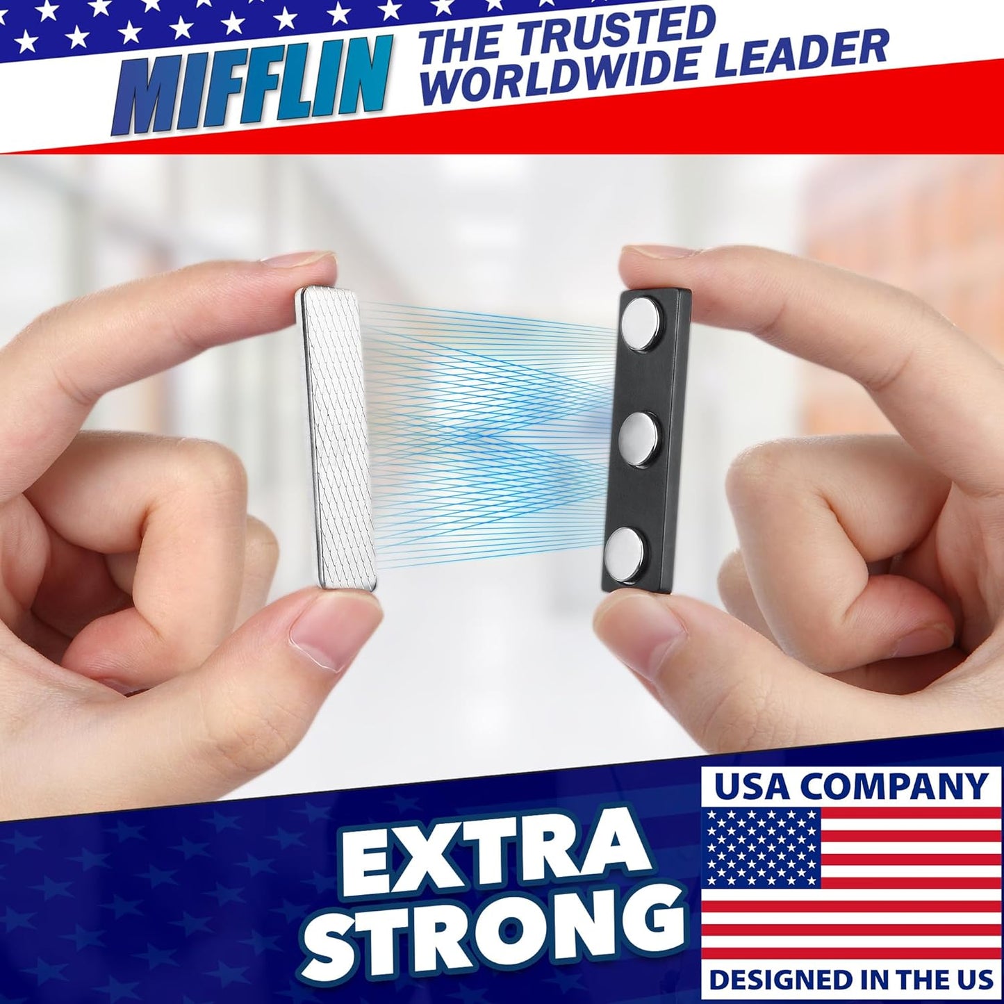 Mifflin-USA - Name Tag Magnets - 200 Pack, 1.75 x 0.5 Inches - Premium ID Badge Holder with 3 Extra Strong Neodymium Magnets