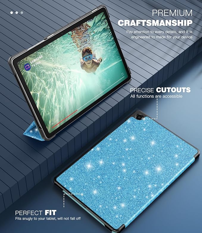 TiMOVO Case for Samsung Galaxy Tab A9+/A9 Plus 11 Inch 2023 SM-X210/X216/X218, Slim Lightweight Stand Hard Back Shell Protective Cover, Auto Wake/Sleep, Glitter Sky Blue