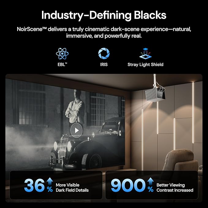 VisionMaster Max 4K Laser Projector, 3500 ISO Lumens, Anti-RBE, Speckle-Reduction, Flagship Black Level, 0.9–2.0:1 External Optical Zoom, 300", IMAX Enhanced, HDR10+, 3D, Gigabit 4ms 240Hz