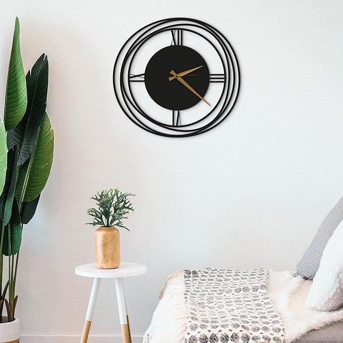 Circular Harmony Wall Clock – 28 Inch XL, Ultra-Quiet Quartz, Black Metal Statement Minimalist Clock for Loft, Hallway, Living Room