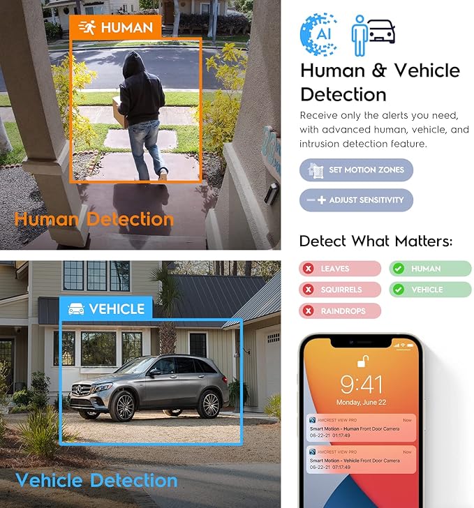 Amcrest 5MP IP PoE AI Camera w/ 49ft Color Night Vision, Security Outdoor Bullet Camera, Built-in Microphone, Human & Vehicle Detection, Active Deterrent, 129° FOV, 5MP@20fps IP5M-B1276EW-AI (White)