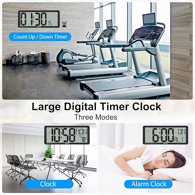XREXS 14.17 Inch Digital Wall Clock with Remote (Battery Operated)- Backlight(Not Constantly Illuminated) | Count Down Timer | Displays Temp, Date & Week | Ideal for Home, Office, Classroom