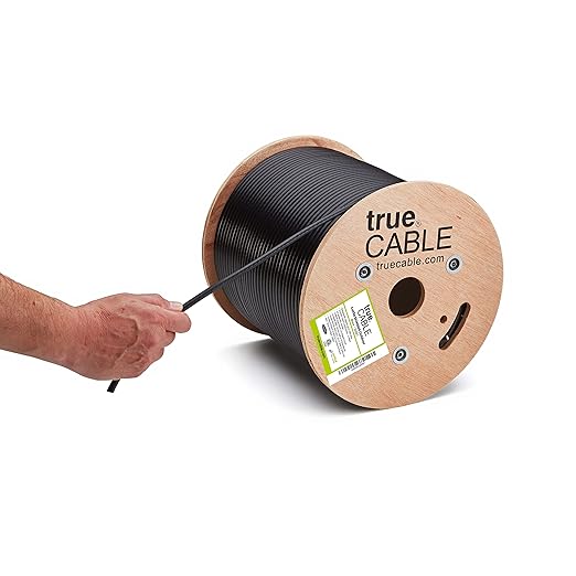 trueCABLE Cat5e Outdoor, Shielded F/UTP, 500ft, UV Resistant, CMX Rated, Black, 24AWG Solid Bare Copper, 350MHz, PoE++ (4PPoE), ETL Listed, Bulk Ethernet Cable
