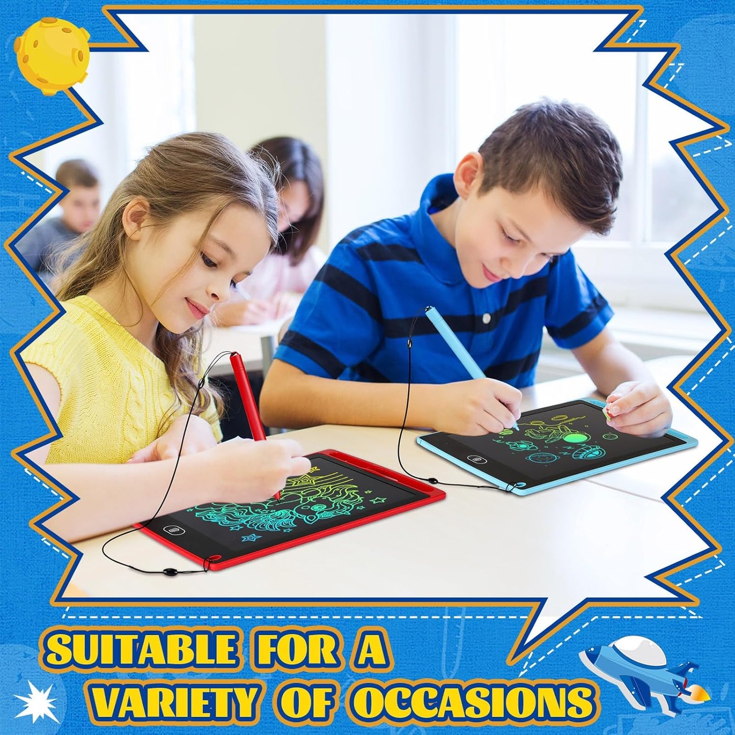 Zonon 4 Pcs LCD Writing Tablet 8.5 Inch Doodle Board Tablet Drawing Gifts LCD Writing Board Electronic Erasable Reusable Colorful Screen Pad(Red, Light Blue)
