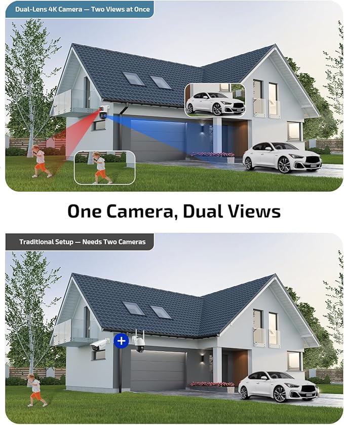 《Dual Lens & Auto Tracking》4K PoE Security Camera System Outdoor, PTZ Video Surveillance Cameras Systems with Color Night Vision, Surveillance DVR Kits