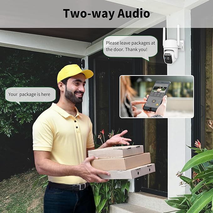 Solar Camera Outdoor Wireless, Wi-Fi Security Cameras for Home, 360° View, Two-Way Talk, Auto Tracking, Light Alarm, Color Night Vision