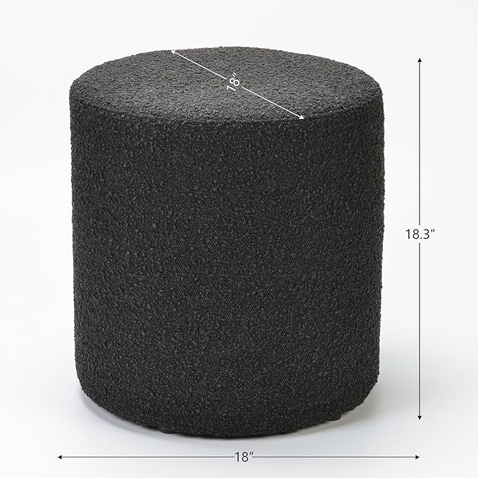 KINWELL 34" Boucle Swivel Barrel Chair with 18" Round Ottoman Set, Fully Assembled Set of Sherpa Accent Chair and Footrest, Modern Comfy Armchair and Footstool for Living Room and Bedroom, Black