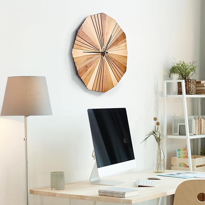 Parametric Verso Wood Wall Clock, 3D Birch Plywood Layered Acoustic Wooden Decorative Clock (Small)