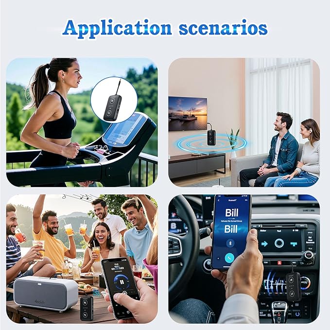2025 Upgraded Airplane Bluetooth 5.4 Transmitter with Qualcomm Chipset, ElecMoga Airplane Travel Essentials Supports 2 AirPods or Headphones, 2-in-1 AUX Wireless Receiver for Gym, TV, Car, Audio