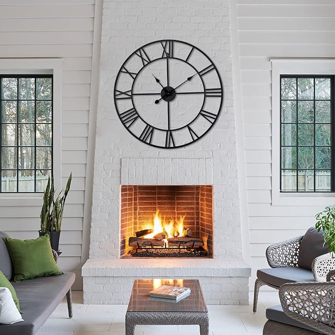 Large Wall Clock for Living Room Decor – 32 Inch Silent Non-Ticking Modern Farmhouse Wall Clock, Oversized Decorative Metal Roman Numeral Clock