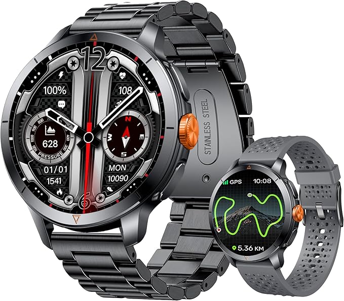 Smart Watch for Men (Answer/Make Call), Built-in GPS, Compass, 1.60" AMOLED, 5ATM Waterproof, Heart Rate SpO2 Sleep Monitor, iPhone Android - Grey