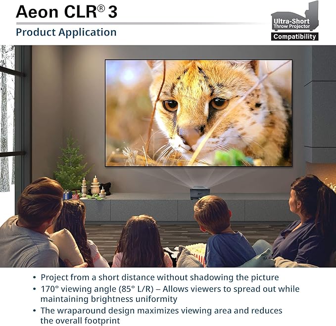 Elite Screens Aeon CLR3 123" UST ALR Projector Screen, 16:9 4K Ultra HD, 90% Ceiling Light Rejecting, Edge-Free Fixed Frame, Grey Screen for Indoor Home Theater & Movies – AR123H-CLR3