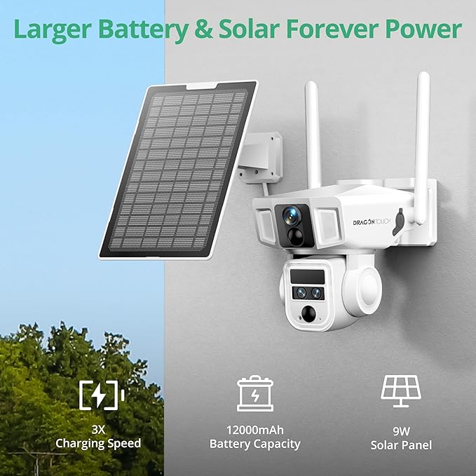 4G LTE Cellular Security Camera, 4K Wireless Outdoor Solar Camera 12000mAh, No WiFi or WiFi Duo-Mode, 10x Optical Zoom, 360° Pan and Tilt AI Tracking, 64G SD/SIM Card, IP66 Weather-Resistant - White