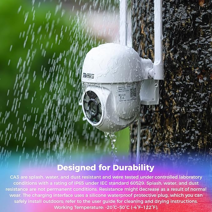 SOVMIKU 2CA3 AI Auto Tracking Mini 2K Security Camera Wireless Outdoor, Two-Way Audio, 9.8Ft Power Cable, Easy to Setup, 360° View, Pan/Tilt, Color Night Vision, Audible Flashlight Alarm, SD Slot