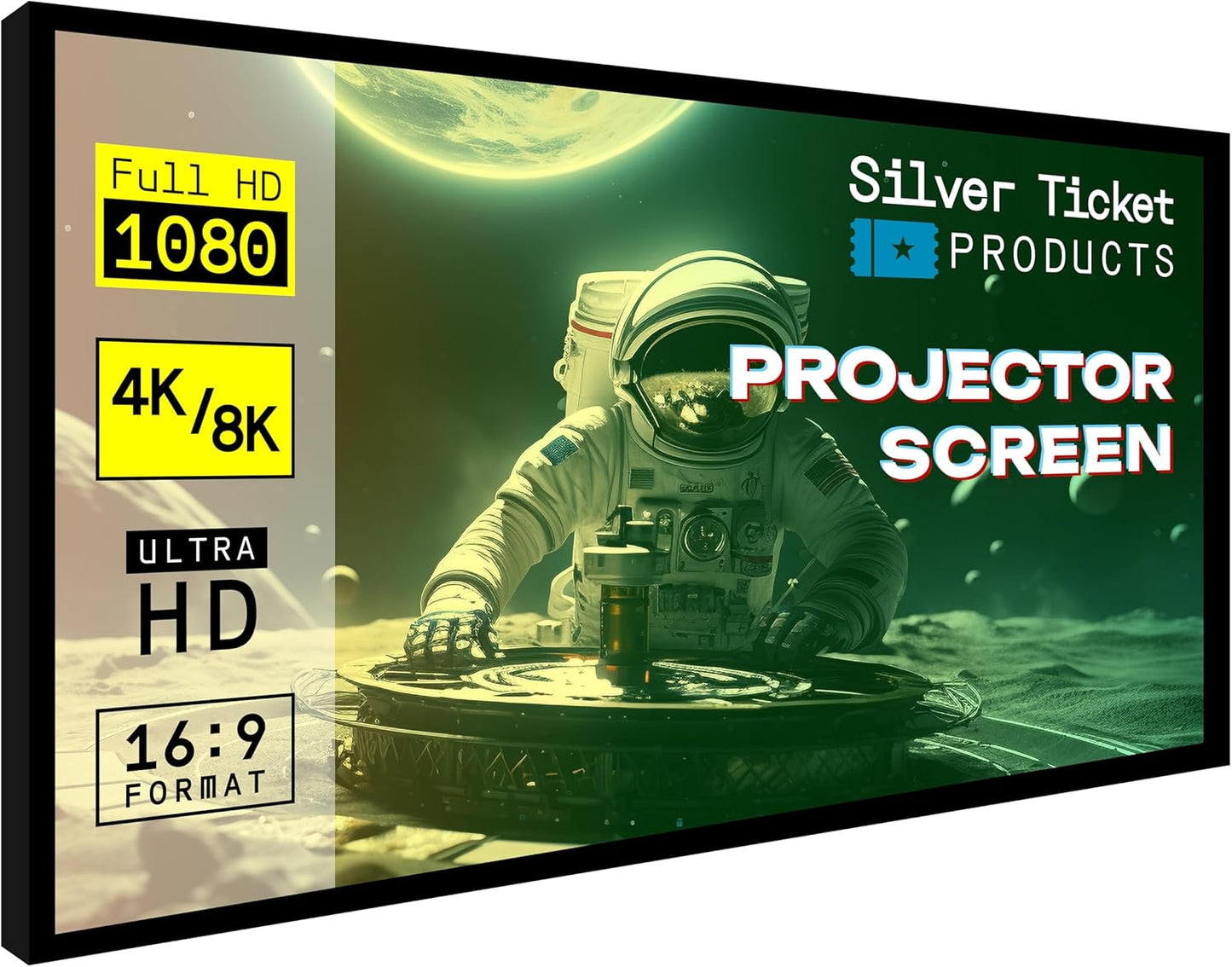 Silver Ticket Products STR Series 6 Piece Home Theater Fixed Frame 4K / 8K Ultra HD, HDTV, HDR & Active 3D Movie Projection Screen, 16:10 Format, 139" Diagonal, White Material STR-1610139