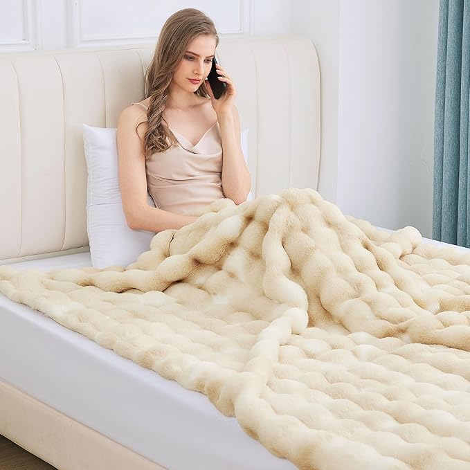 Tie-dye Camel Twin Fuzzy Ultra Soft Bed Comfy Blanket 60x80 Cozy Faux Fur Throw Blanket for Living Room Thick Fluffy Furry Blanket Home Gifts 860 GSM