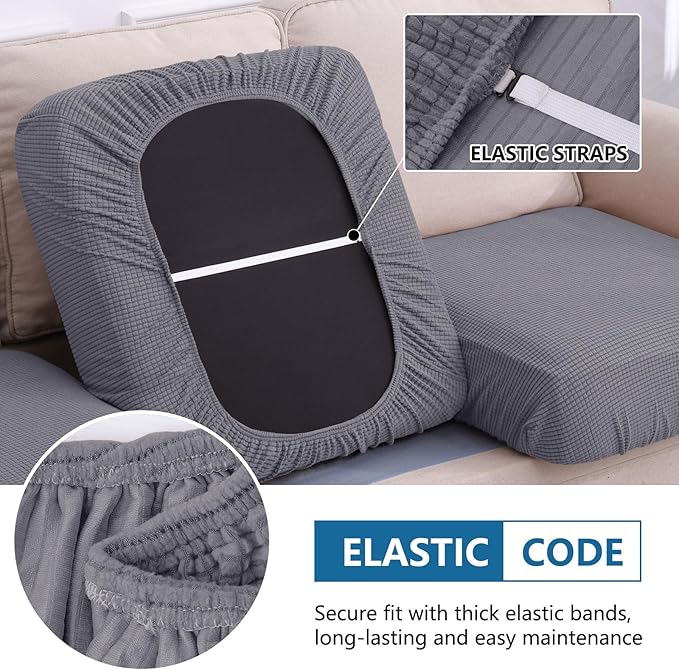hyha Waterproof Couch Cushion Covers for Pets, Non Slip Sofa Cover for Dogs Washable, Soft Thick Stretch Jacquard Fabric, Sofa Slipcovers with Elastic Bottom (1 Piece for Backrest L, Middle Grey)