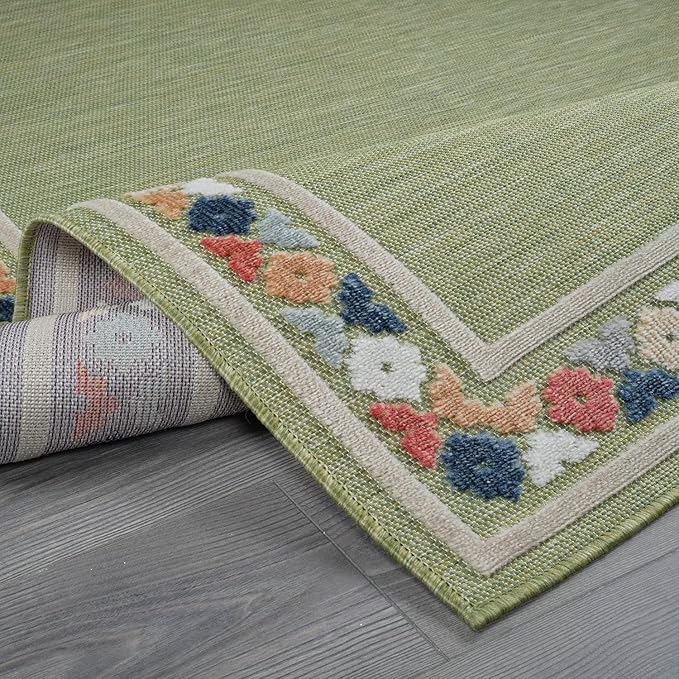 Beverly Rug Outdoor Rug 6x9 Modern Bordered Area Rugs for Indoor and Outdoor Patio Easy to Clean Non Shedding Living Room Porch Garden Washable Outside Carpet (6 x 9 Green)