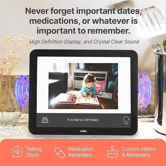 Robin Extra Large Day & Date Digital Clock for Elderly & Seniors with Dementia, Black, 15" Wide