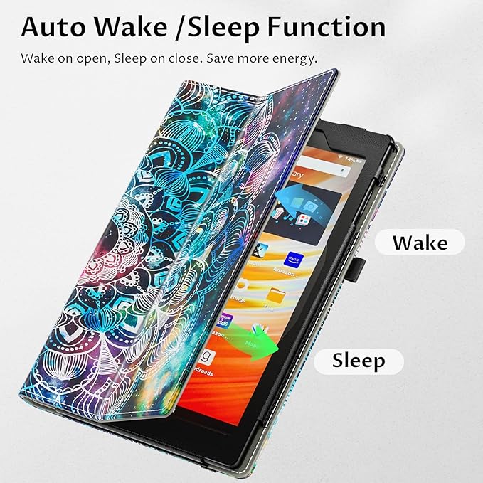 VORI Case for 2023/2021 Release Amazon Kindle Fire HD 10 Tablet (13th/11th Generation) and Fire HD 10 Plus 10.1" - Slim Folding Stand Folio Cover with Auto Wake/Sleep & Hand Strap, Mandala