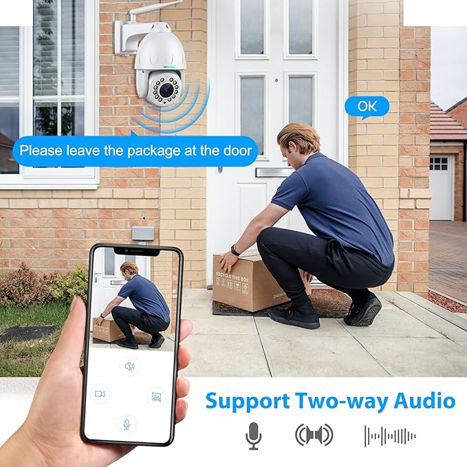 SV3C 4K PTZ WiFi Camera Outdoor 15X Optical Zoom, Wireless IP Security Camera 8MP, Auto Tracking, Floodlight Color Night Vision, 2-Way Audio, Metal Shell, RTSP, FTP, SD Card Record, Onvif Conformant