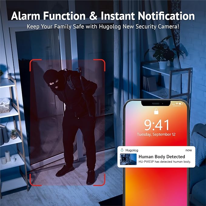 Hugolog 3K 5MP Outdoor Indoor Security Cameras for Home Security, Home Camera with Starlight Color Night Vision,Built-in Spotlight,Motion Detection,2-Way Talk,US Cloud & Local Storage,Works with Alexa