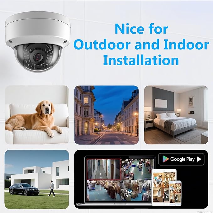Real HD 8MP 4K PoE IP Security Camera Outdoor 98Ft IR Night Vision, 2.8mm Wide Angle 105° FOV, H.265, Waterproof IP66, Metal Housing Vandal Proof Dome IP Camera, NDAA Compliant