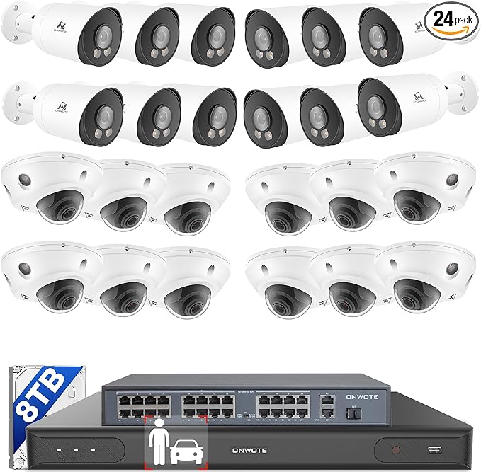 ONWOTE 12MP NVR 32 Channel Security Camera System, Face Recognition & AcuSearch, 24x 5MP 30FPS PoE IP Cameras, AI Color Night, 32CH 6K 4K Commercial NVR 8TB, 4 HDD Ports Support 40TB, Business CCTV