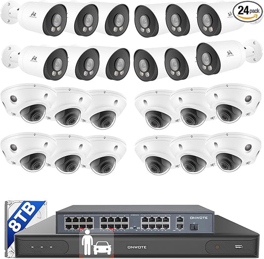 ONWOTE 12MP NVR 32 Channel Security Camera System, Face Recognition & AcuSearch, 24x 5MP 30FPS PoE IP Cameras, AI Color Night, 32CH 6K 4K Commercial NVR 8TB, 4 HDD Ports Support 40TB, Business CCTV