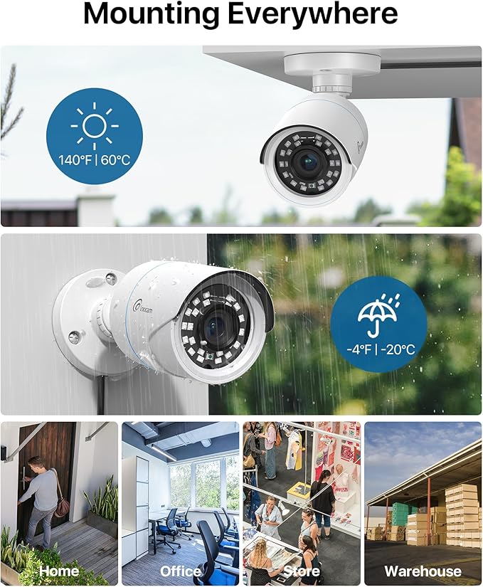 Loocam Security Camera System 1080p, AI Human Vehicle Detection, 8 Channel 4 Cams H.265+ DVR with 1TB HDD Wired Surveillance Camera, Night Vision, Remote Access, App Email Alert, IP66 Indoor Outdoor