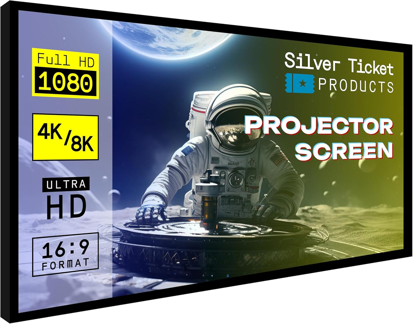 Silver Ticket Products STR Series 6 Piece Home Theater Fixed Frame 4K / 8K Ultra HD, HDTV, HDR & Active 3D Movie Projection Screen, 16:9 Format, 92" Diagonal, Woven Acoustic Material STR-16992-WAB
