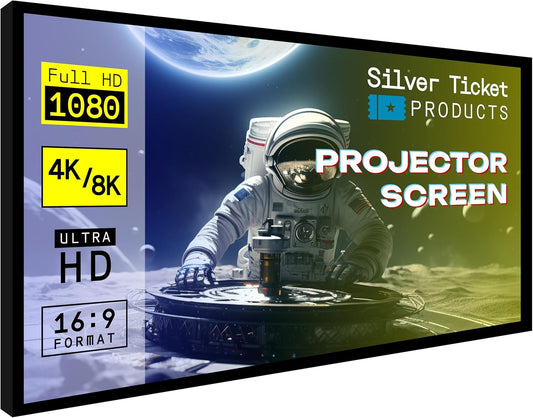 Silver Ticket Products STR Series 6 Piece Home Theater Fixed Frame 4K / 8K Ultra HD, HDTV, HDR & Active 3D Movie Projection Screen, 16:9 Format, 92" Diagonal, Woven Acoustic Material STR-16992-WAB