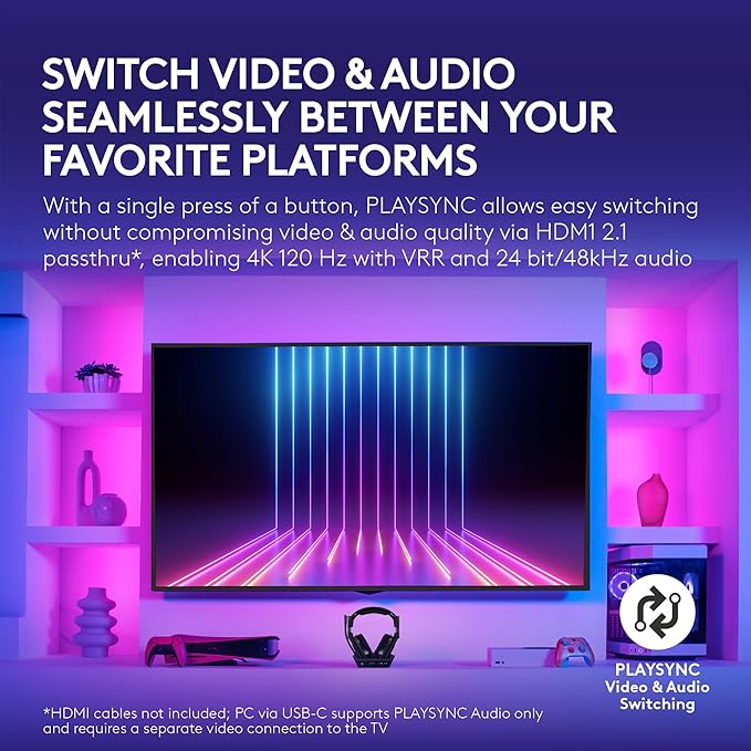 Logitech G Astro A50 X Multi-Platform Wireless Gaming Headset + Base Station for PS5/Xbox/PC: PLAYSYNC Video & Audio Switcher, HDMI 2.1 4K 120Hz VRR, <24bit/48kHz, 24hr Battery, 2.4GHz & BT - Black