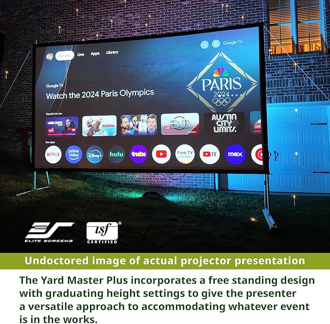 Elite Screens Yard Master Plus, 250-INCH 16:9 Height Setting Adjustable Portable Projector Screen, 4K HD Outdoor Indoor Movie Theater Front Projection, US Based Company 2-Year Warranty, OMS250H2PLUS