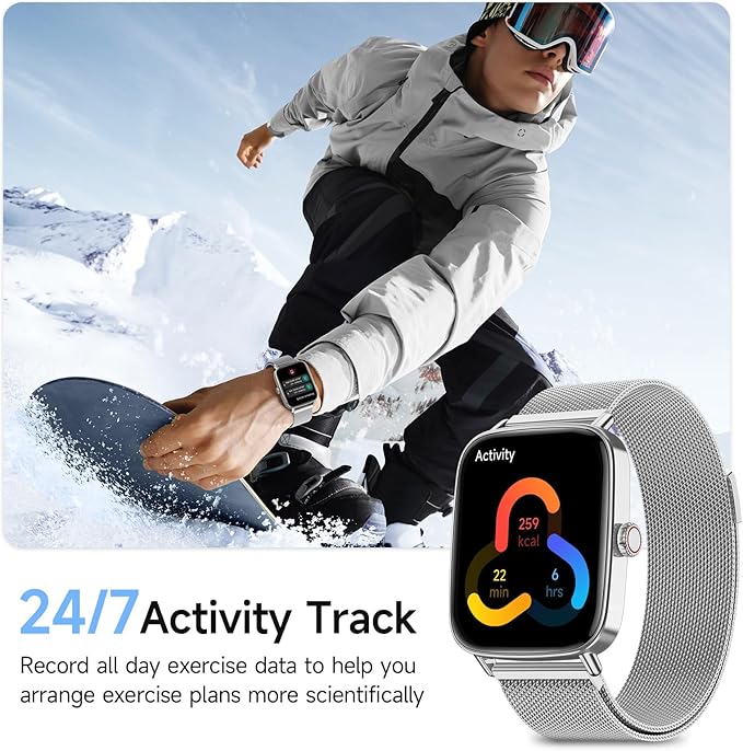 Smart Watch for Men Women, 1.85" HD Smartwatch Compatible iPhone/Samsung/Android (Answer/Make Calls), 100+ Sport Modes Fitness Tracker with Heart Rate/Sleep/SpO2 Monitor, IP68 Waterproof, Metal Band