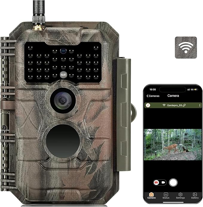 GardePro E6 WiFi Trail Camera (Non-Cellular), 48MP Photos, 1296P HD Video, App Control with Live View, 110° Wide-Angle, No-Glow Night Vision, Motion Activated