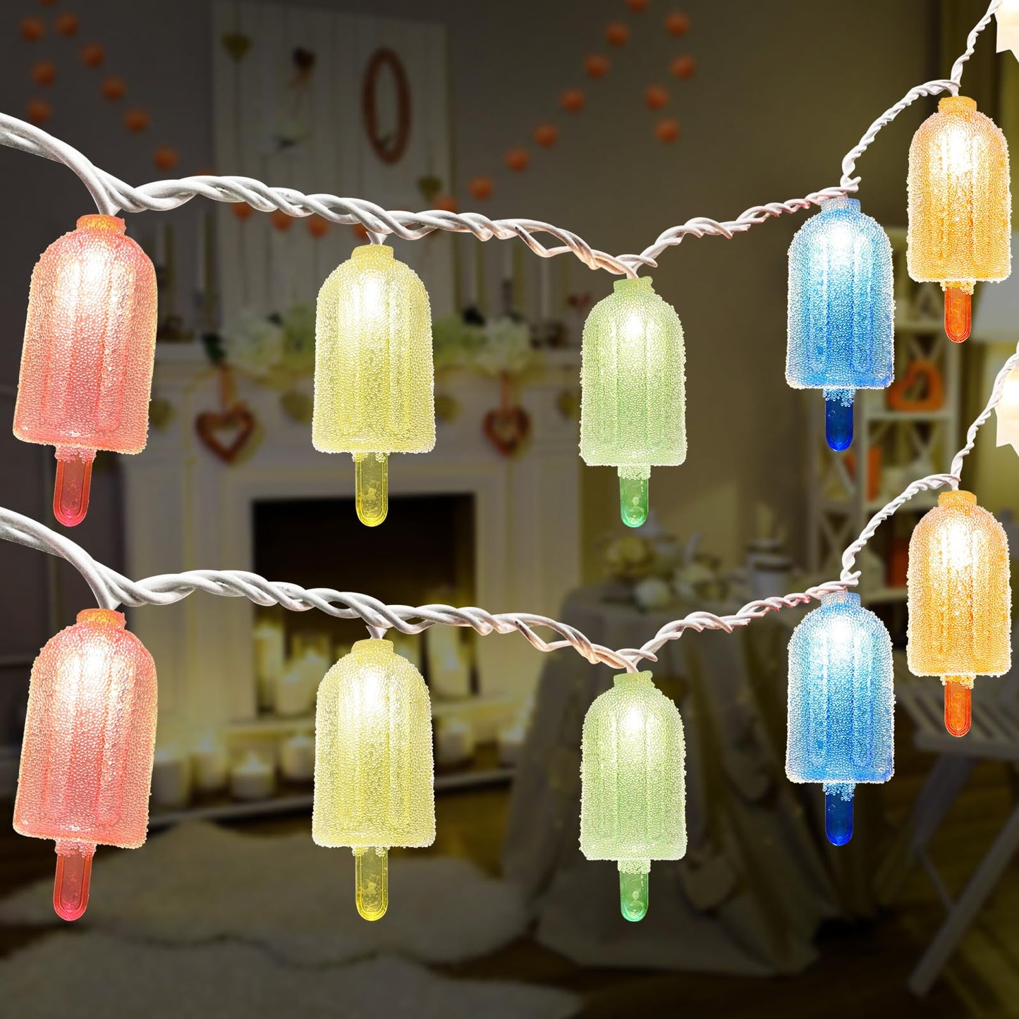 Oviejo Colorful Ice Cream String Light, 8.5FT, 10 LED, Gaza Popsicle, Plastic, Model X0043GV67J