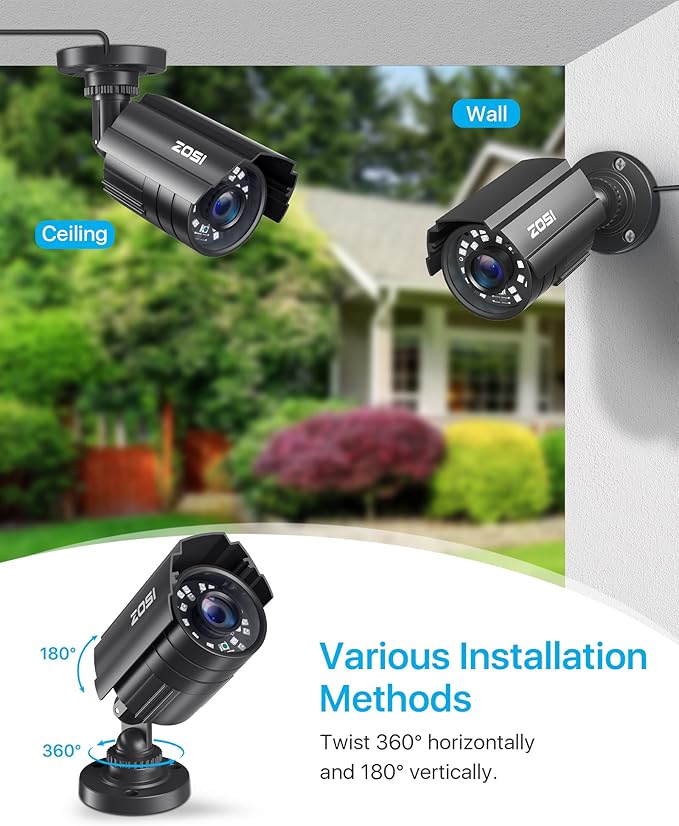 ZOSI 1080P CCTV Camera Outdoor Indoor Hybrid 4 in 1 HD TVI/CVI/AHD/CVBS Home Security Cameras System,Night Vision,Waterproof Metal Housing Bullet Cam For 960H,720P,1080P,5MP,4K analog Surveillance DVR