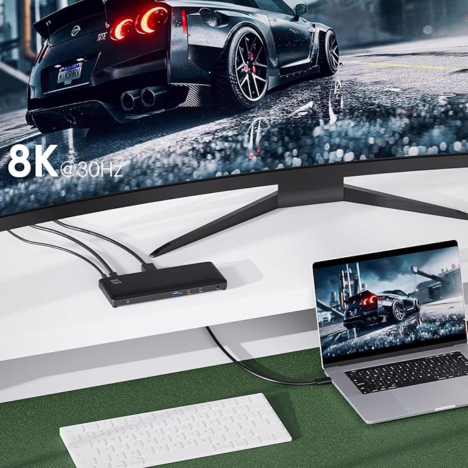 Minthouz 12 IN 1 Docking Station with 100W Charging, Triple Display, 1000Mbps LAN Port, Laptop Docking Station Monitor Single 8K or Triple 4K, 4X USB-A, 2X USB-C, Ethernet Port, for Windows Mac Chrome