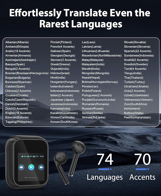 AI Translation Earbuds Real Time 144 Languages & Accents Translator Earbuds with 8-Language Offline Translating Earbuds, Audifonos Traductores Inglés Español for Learning Travel Business (Black)