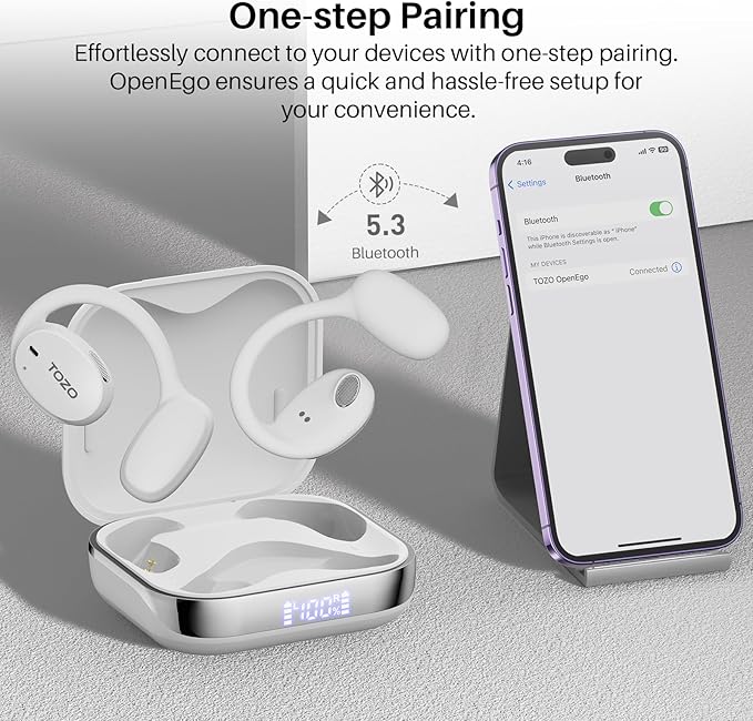 TOZO OpenEgo Open Ear Earbuds Bluetooth Headphones, AI Translation Wireless Earbuds with Real-Time 100+ LanguagesTranslation, 80Hrs Playtime, Digital Display, AI Clear Calls, Snow White