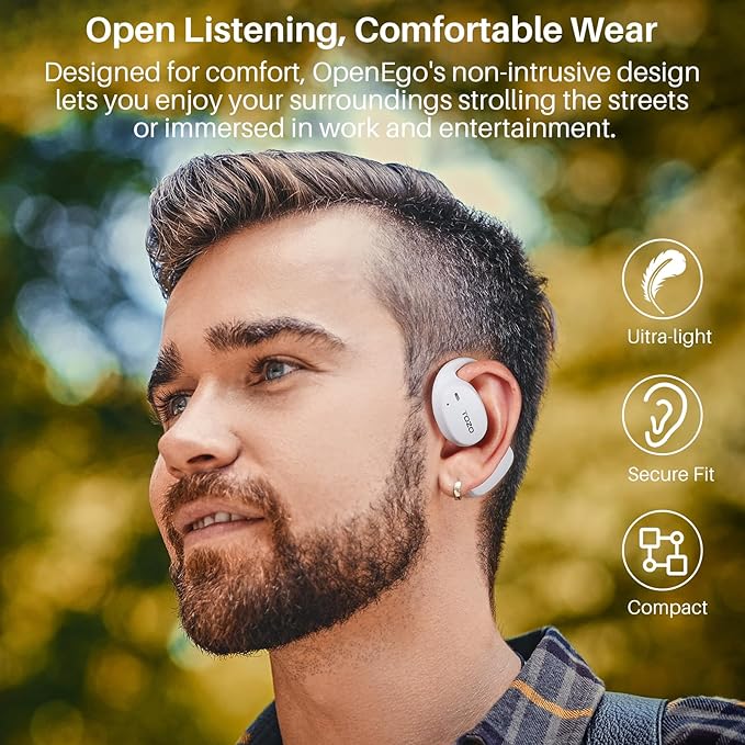 TOZO OpenEgo Open Ear Earbuds Bluetooth Headphones, AI Translation Wireless Earbuds with Real-Time 100+ LanguagesTranslation, 80Hrs Playtime, Digital Display, AI Clear Calls, Snow White