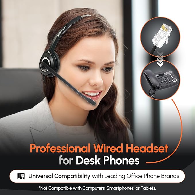 Spracht Wired Headset for Desktop Phone | Single Ear Universal Headset for Office Telephones | Mono Head Set with Microphone - Works with Polycom Digium Nortel Yealink Grandstream Cisco Zum RJ9