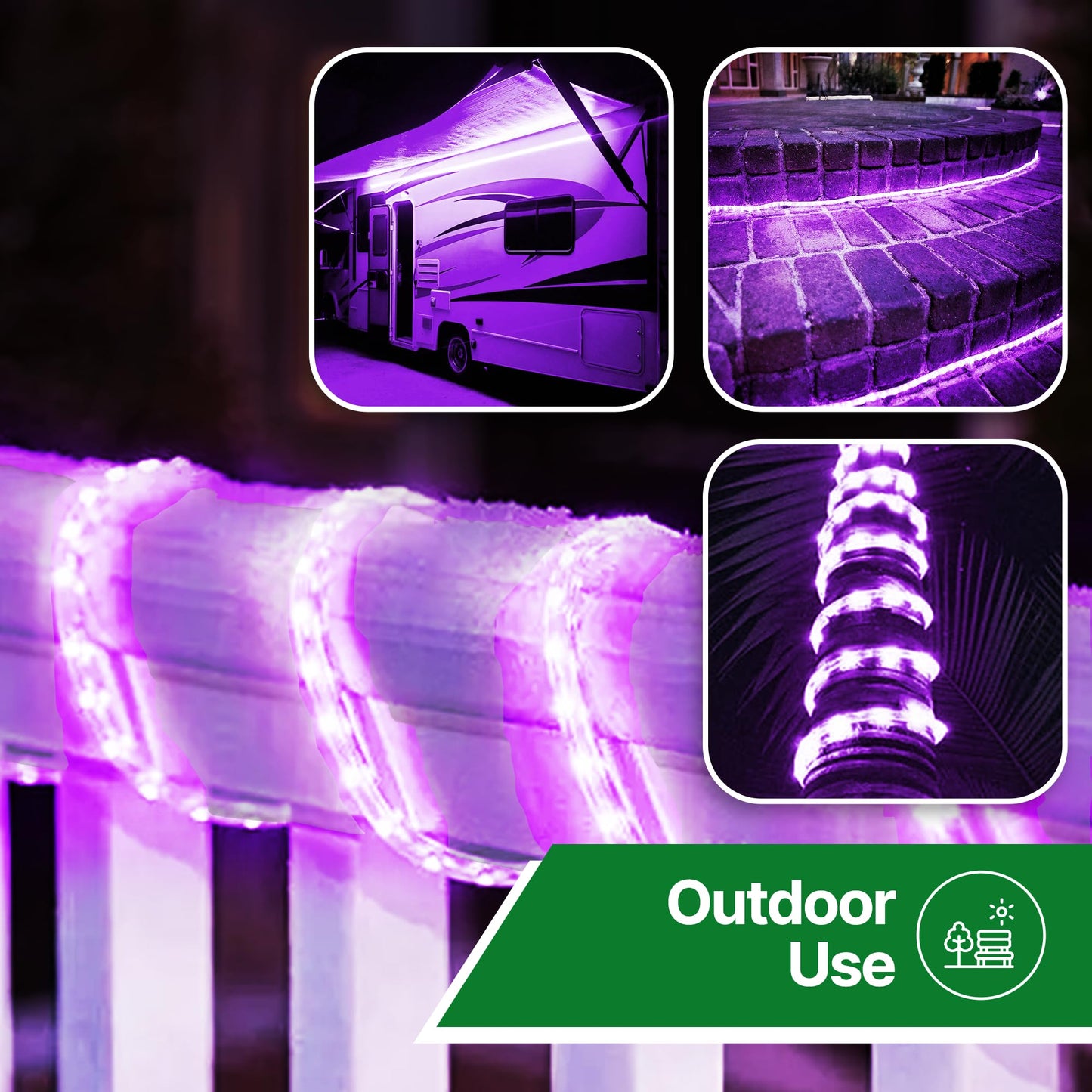 Tupkee LED Rope Light, 24 Feet, 144 Long Life Bulbs, Purple, Indoor/Outdoor, Model E237798
