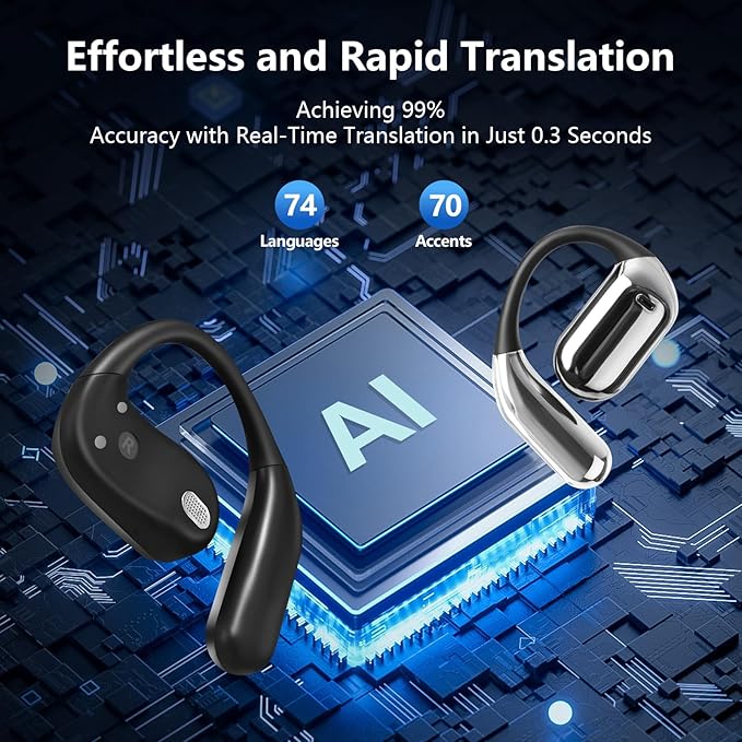 AI Translation Earbuds Real Time, 144 Language Translator Earbuds with APP Compatible with iOS & Android, Bluetooth Headphones Translating Device for Travel Business and Learning