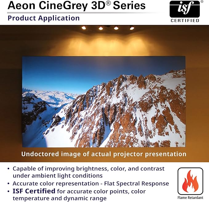 Elite Screens Aeon CineGrey 3D, 92" Fixed Frame CLR/ALR Projector Screen 16:9, Standard Throw Projection, Edge Free Ceiling & Ambient Light Rejecting, Wall-Mounted, for Movie Home Theater, AR92DHD3