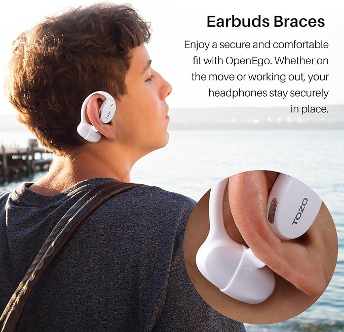 TOZO OpenEgo Open Ear Earbuds Bluetooth Headphones, AI Translation Wireless Earbuds with Real-Time 100+ LanguagesTranslation, 80Hrs Playtime, Digital Display, AI Clear Calls, Snow White