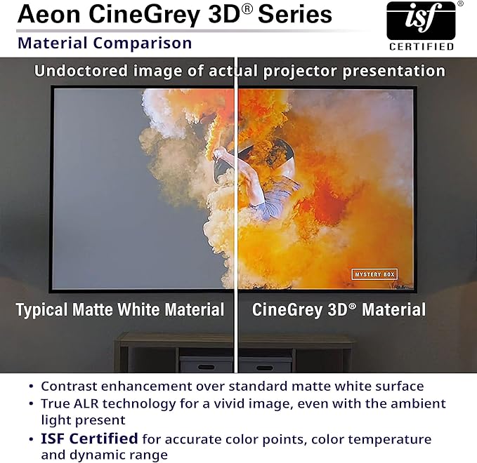 Elite Screens Aeon CineGrey 3D, 92" Fixed Frame CLR/ALR Projector Screen 16:9, Standard Throw Projection, Edge Free Ceiling & Ambient Light Rejecting, Wall-Mounted, for Movie Home Theater, AR92DHD3