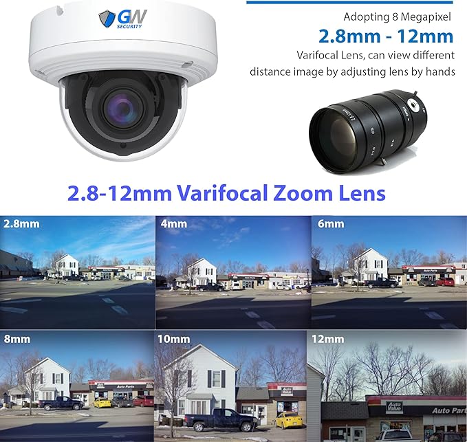 GW Security 8 Channel NVR 4K 8MP PoE 2.8-12mm Varifocal Zoom Security Camera System with 4 x 4K 8MP IP Microphone Waterproof Smart AI Dome Camera, Face Recognition/Human/Vehicle Detection